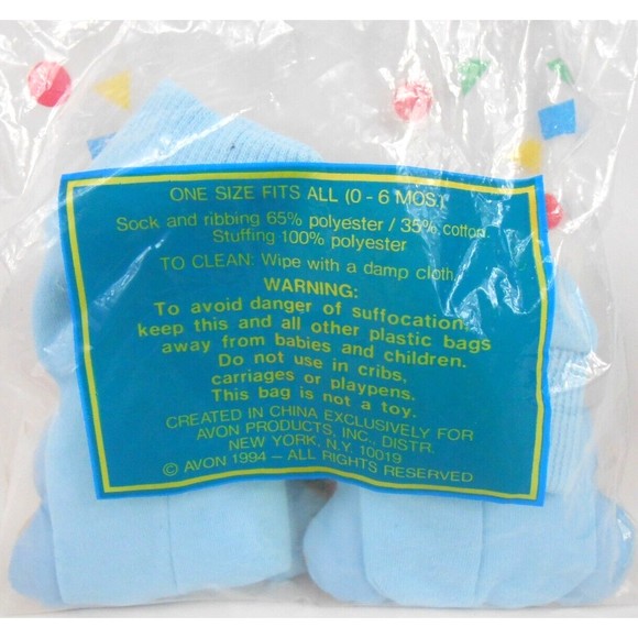Vintage 1994 Avon Teddy Toes Baby Booties Socks Blue Rattle 0-6 Months New - Picture 3 of 3